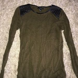 Live long sleeve top with leather shoulders